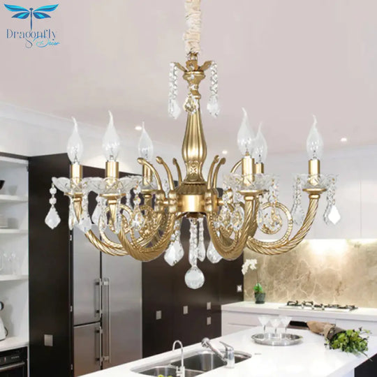 Crystal Gold Chandelier Lighting Scrolled Arm 5/6 Lights Lodge Pendant Light Fixture For Bedroom