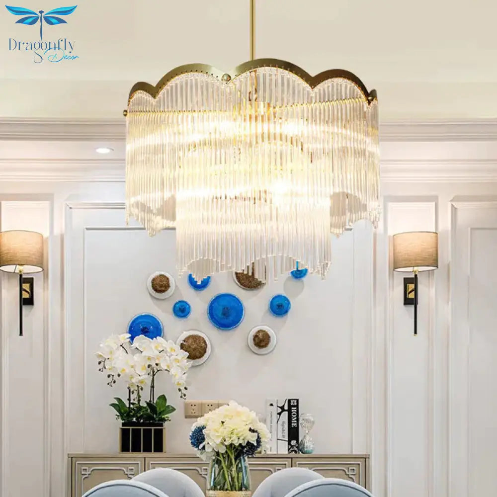 Crystal Gold Hanging Chandelier Round 6/9 Lights Traditional Ceiling Down Lighting Pendant For