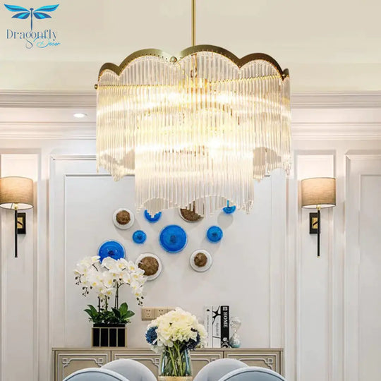 Crystal Gold Hanging Chandelier Round 6/9 Lights Traditional Ceiling Down Lighting Pendant For