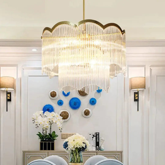 Crystal Gold Hanging Chandelier Round 6/9 Lights Traditional Ceiling Down Lighting Pendant For