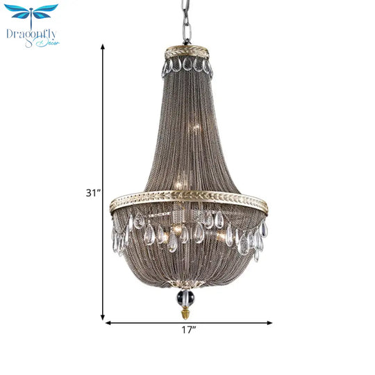 Crystal Silver Ceiling Chandelier Basket Shaped 6 Lights Lodge Pendant Light Fixture