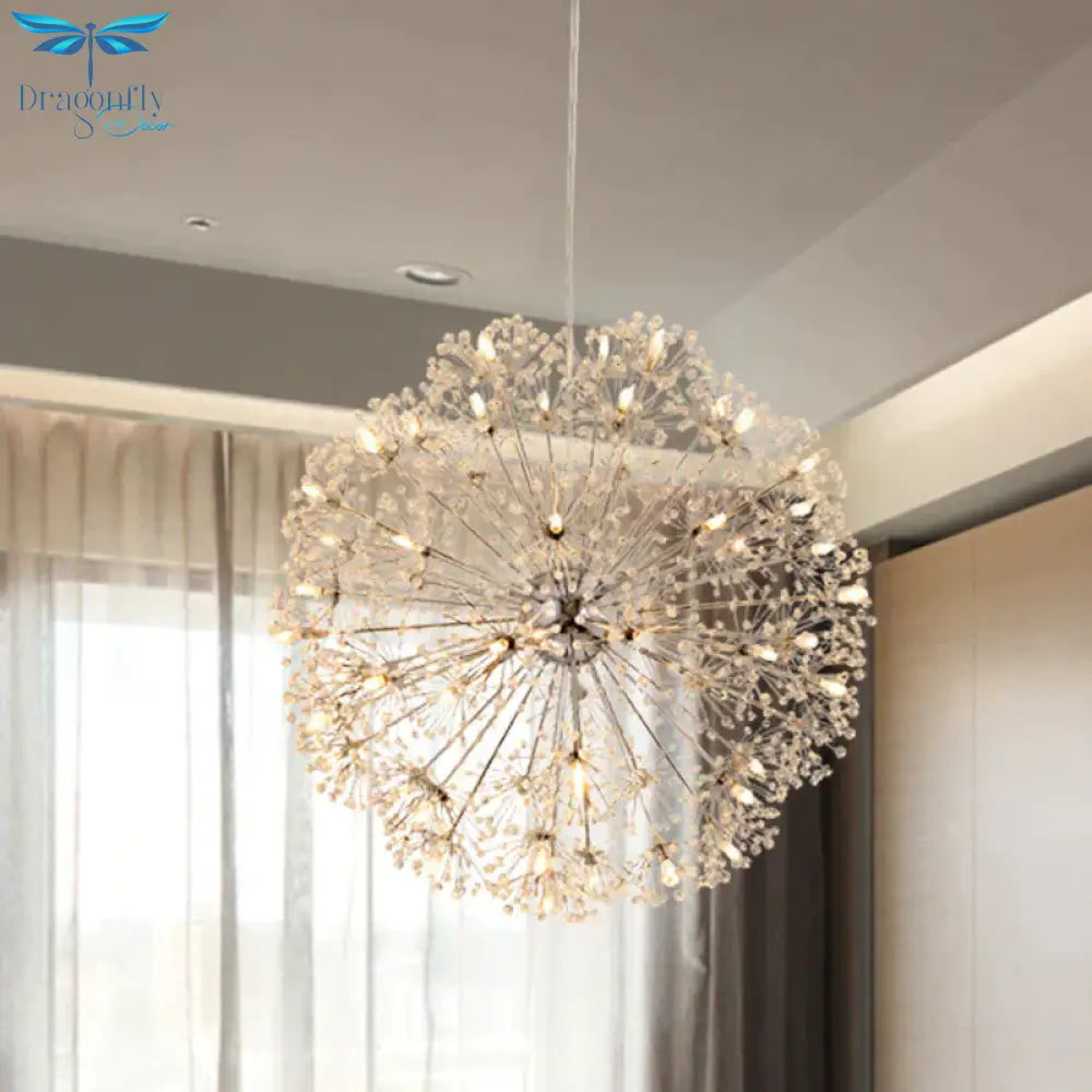 Crystal Sputnik Chandelier Pendant Light Simple 24/32 Lights Ceiling Lamp In Silver