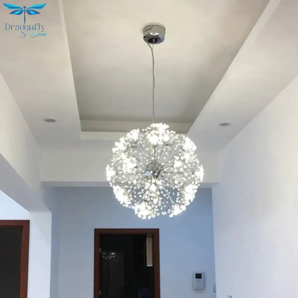 Crystal Sputnik Chandelier Pendant Light Simple 24/32 Lights Ceiling Lamp In Silver
