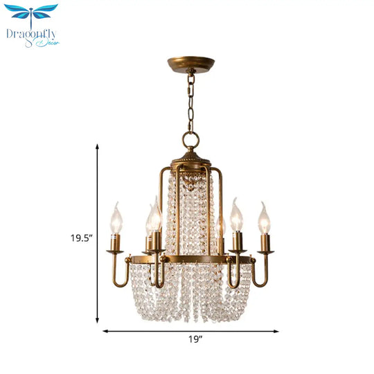 Crystal Strand Gold Chandelier Lighting Basket 6 - Light Farmhouse Candle Hanging Pendant