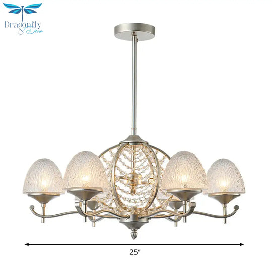 Crystal Tapered Hanging Chandelier Rural 8/10 Lights Living Room Pendant Light Kit In Silver