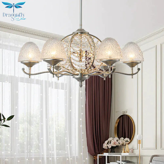 Crystal Tapered Hanging Chandelier Rural 8/10 Lights Living Room Pendant Light Kit In Silver
