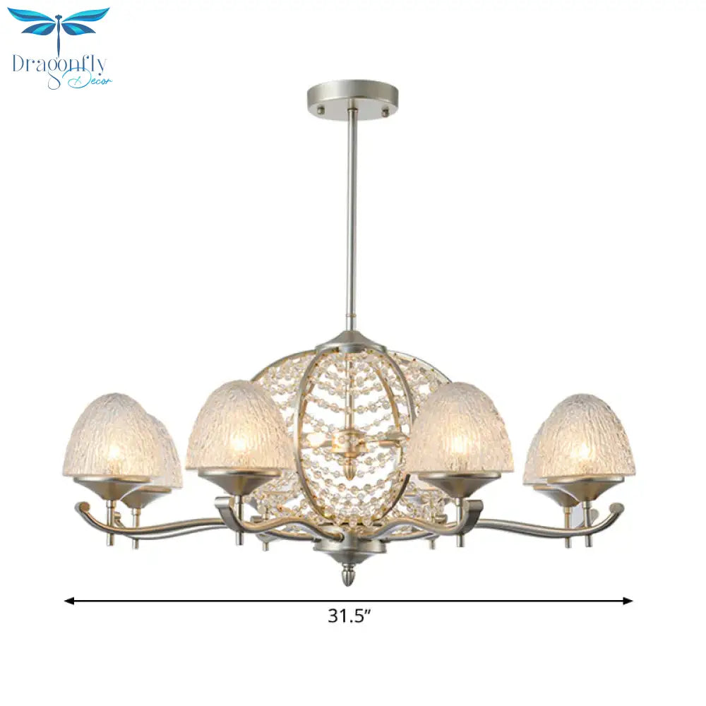 Crystal Tapered Hanging Chandelier Rural 8/10 Lights Living Room Pendant Light Kit In Silver