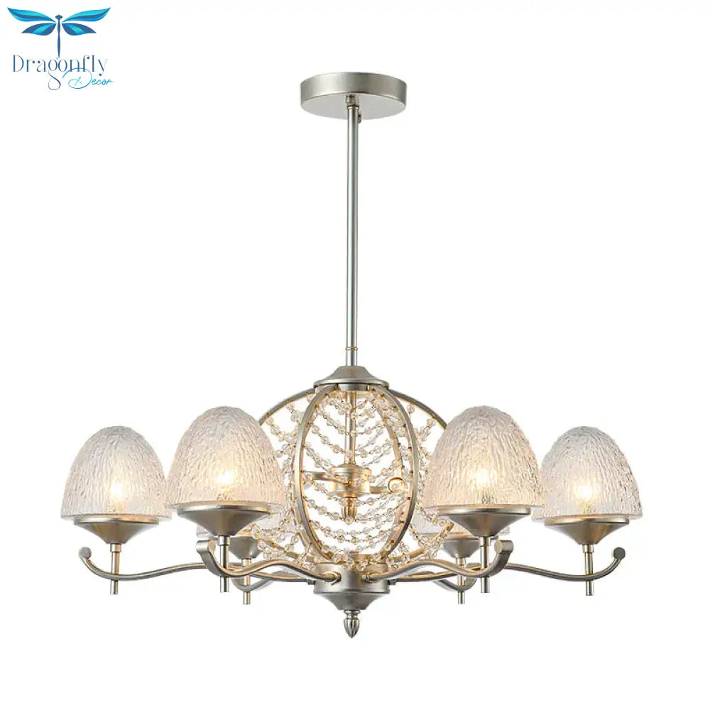 Crystal Tapered Hanging Chandelier Rural 8/10 Lights Living Room Pendant Light Kit In Silver