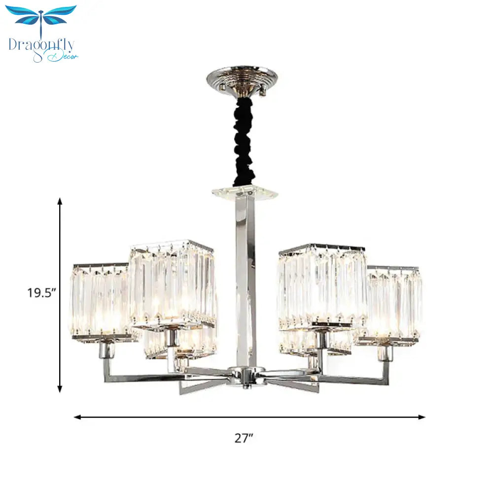 Cubic Hanging Ceiling Light Modern Prismatic Optical Crystal 6/8 Lights Chrome Chandelier