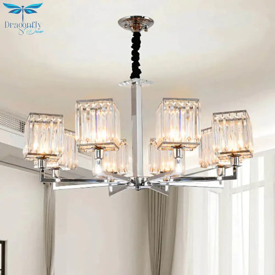 Cubic Hanging Ceiling Light Modern Prismatic Optical Crystal 6/8 Lights Chrome Chandelier