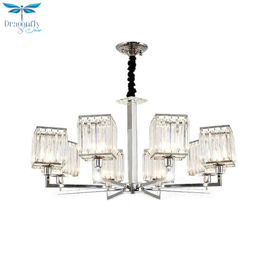 Cubic Hanging Ceiling Light Modern Prismatic Optical Crystal 6/8 Lights Chrome Chandelier
