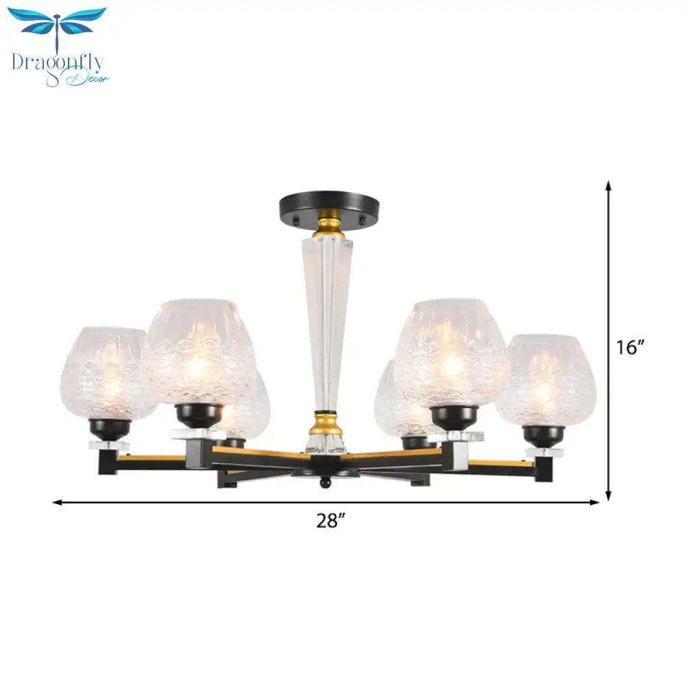 Cup Shape Living Room Pendant Lamp Traditional Crystal 3/6 Lights Black Chandelier Light Fixture