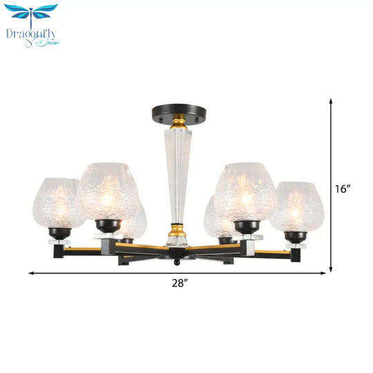 Cup Shape Living Room Pendant Lamp Traditional Crystal 3/6 Lights Black Chandelier Light Fixture