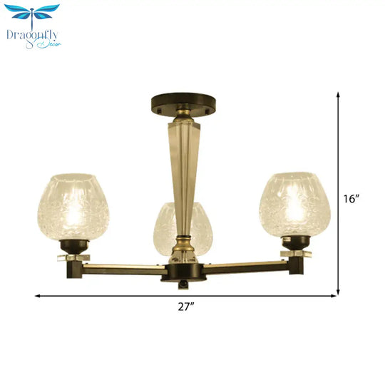 Cup Shape Living Room Pendant Lamp Traditional Crystal 3/6 Lights Black Chandelier Light Fixture