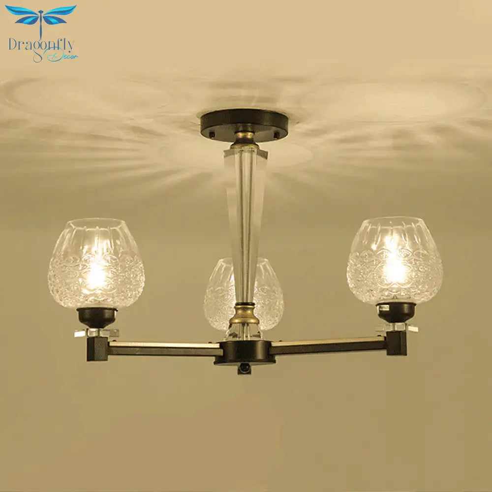 Cup Shape Living Room Pendant Lamp Traditional Crystal 3/6 Lights Black Chandelier Light Fixture