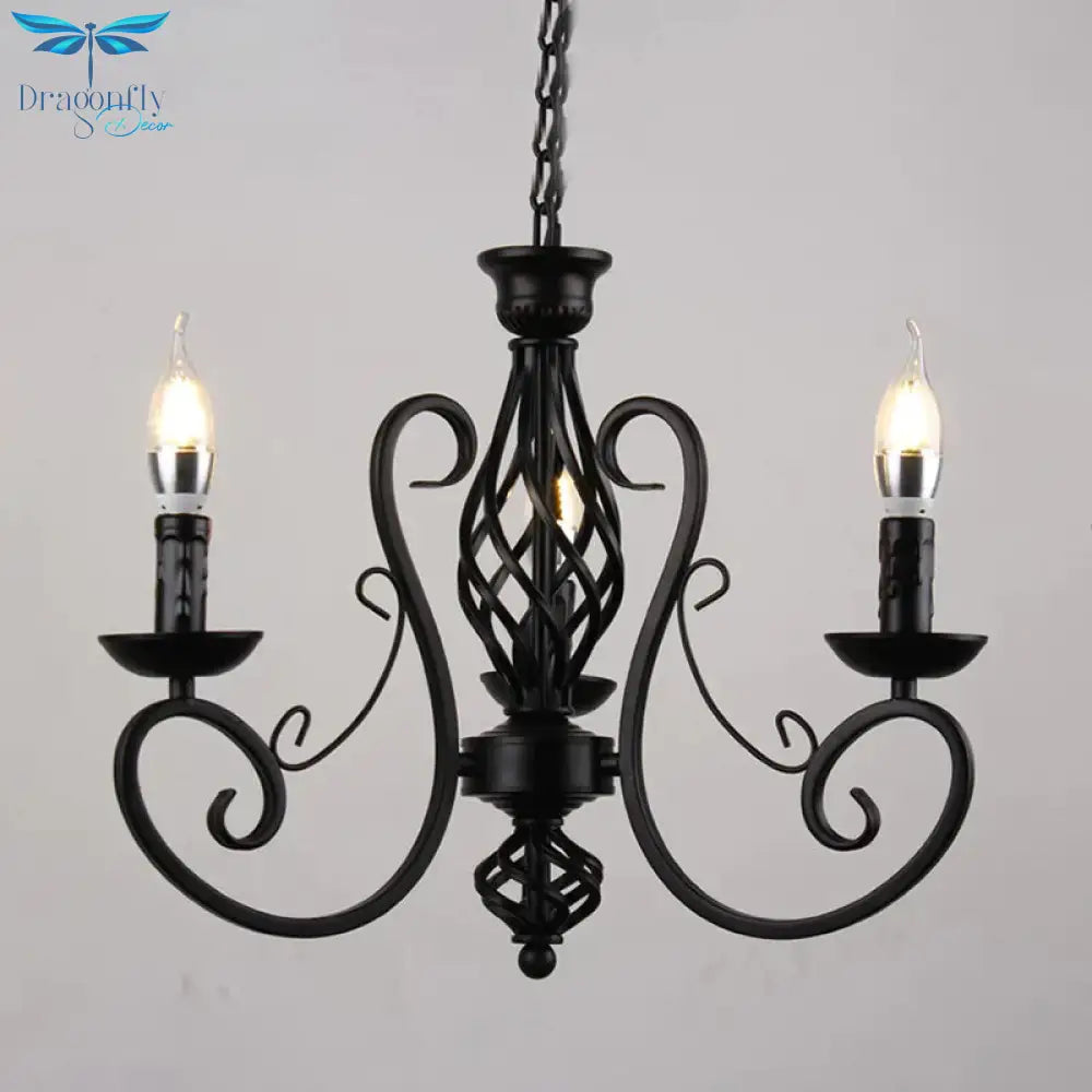 Curly Armed Metal Chandelier Lighting Traditional 3/5/6 Bulbs Living Room Ceiling Pendant Lamp In