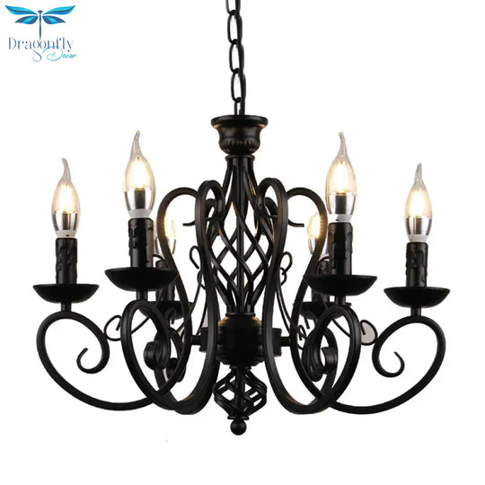 Curly Armed Metal Chandelier Lighting Traditional 3/5/6 Bulbs Living Room Ceiling Pendant Lamp In