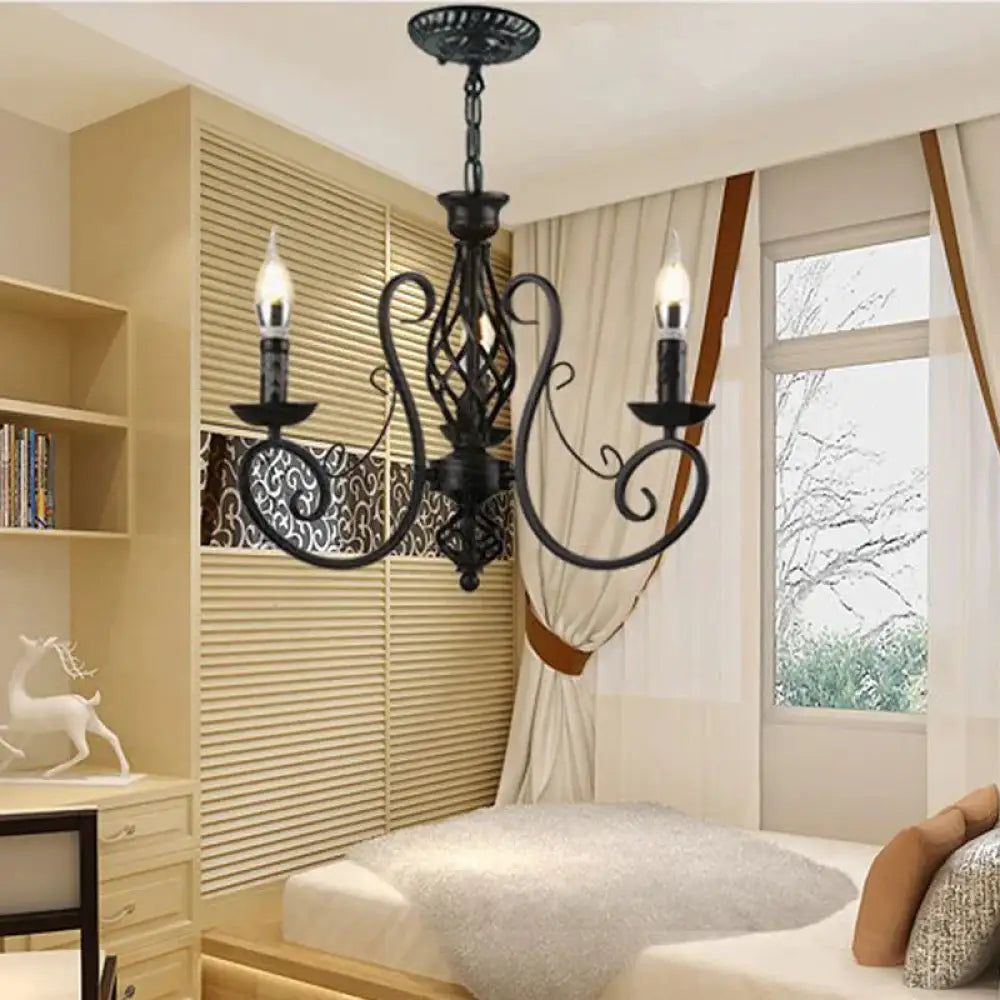 Curly Armed Metal Chandelier Lighting Traditional 3/5/6 Bulbs Living Room Ceiling Pendant Lamp In