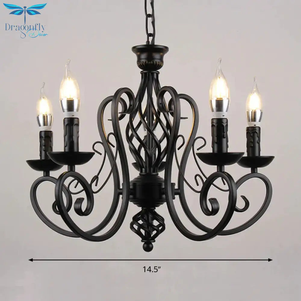 Curly Armed Metal Chandelier Lighting Traditional 3/5/6 Bulbs Living Room Ceiling Pendant Lamp In