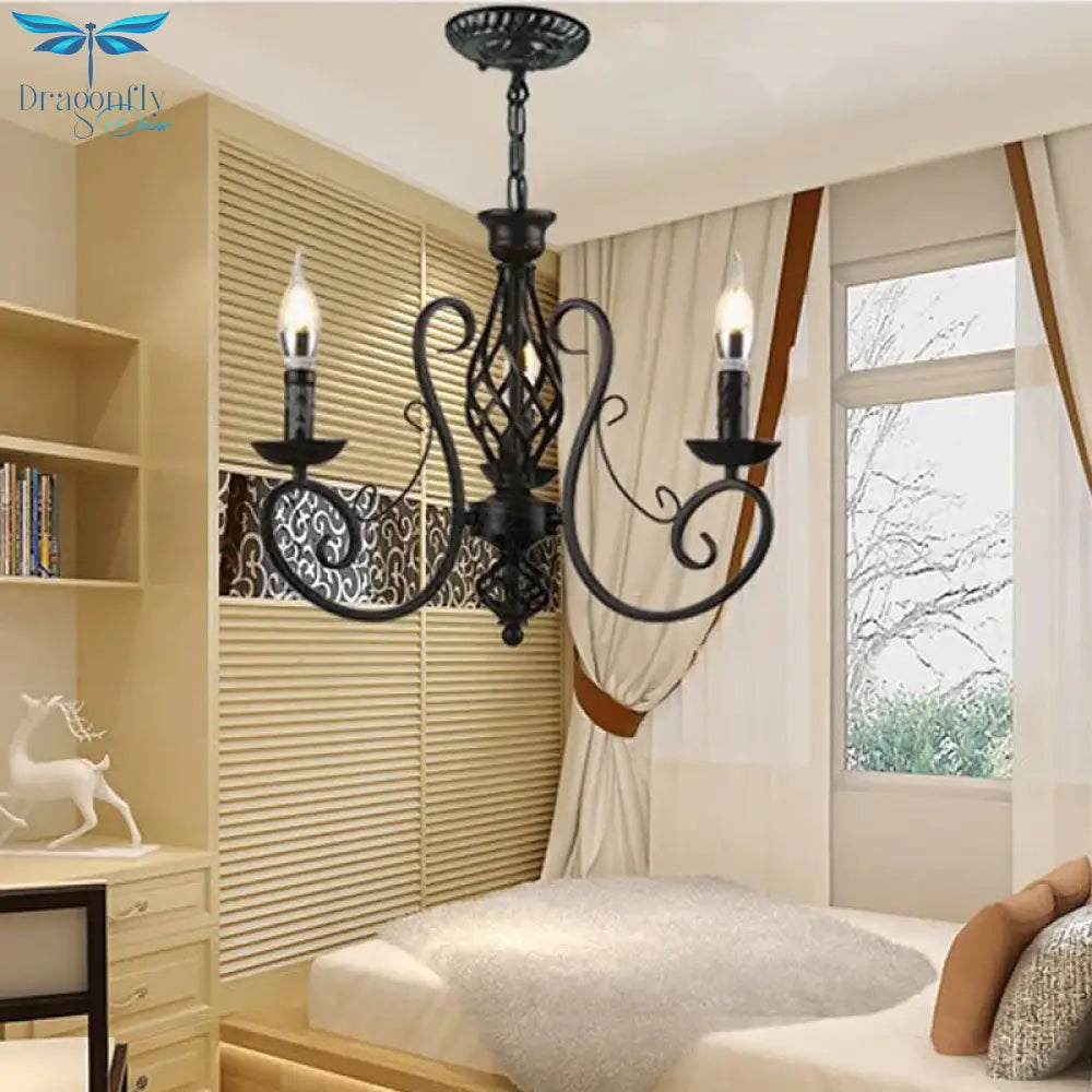Curly Armed Metal Chandelier Lighting Traditional 3/5/6 Bulbs Living Room Ceiling Pendant Lamp In