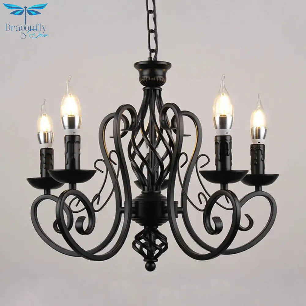 Curly Armed Metal Chandelier Lighting Traditional 3/5/6 Bulbs Living Room Ceiling Pendant Lamp In