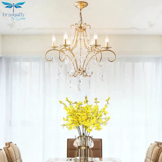 Curved Arm Kitchen Chandelier Lighting Rural Crystal 6/8 Lights Gold Hanging Pendant Light