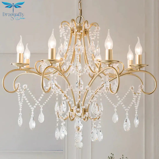 Curved Arm Kitchen Chandelier Lighting Rural Crystal 6/8 Lights Gold Hanging Pendant Light