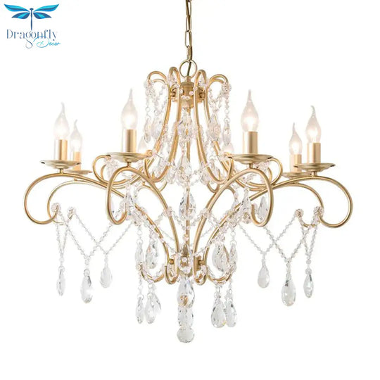 Curved Arm Kitchen Chandelier Lighting Rural Crystal 6/8 Lights Gold Hanging Pendant Light