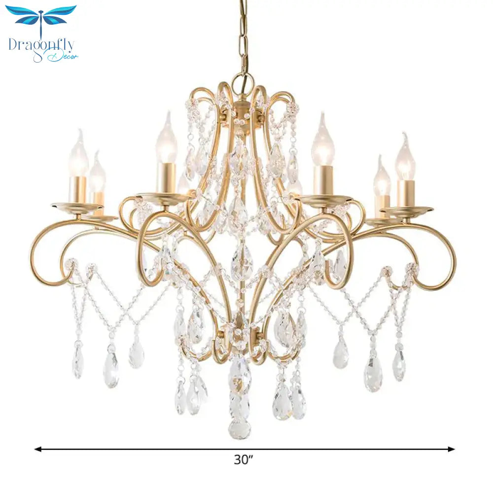 Curved Arm Kitchen Chandelier Lighting Rural Crystal 6/8 Lights Gold Hanging Pendant Light