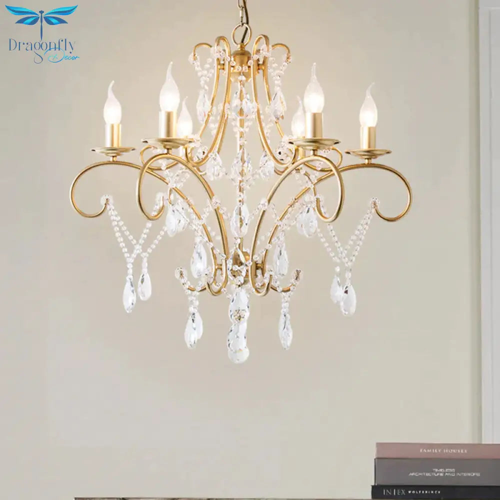 Curved Arm Kitchen Chandelier Lighting Rural Crystal 6/8 Lights Gold Hanging Pendant Light
