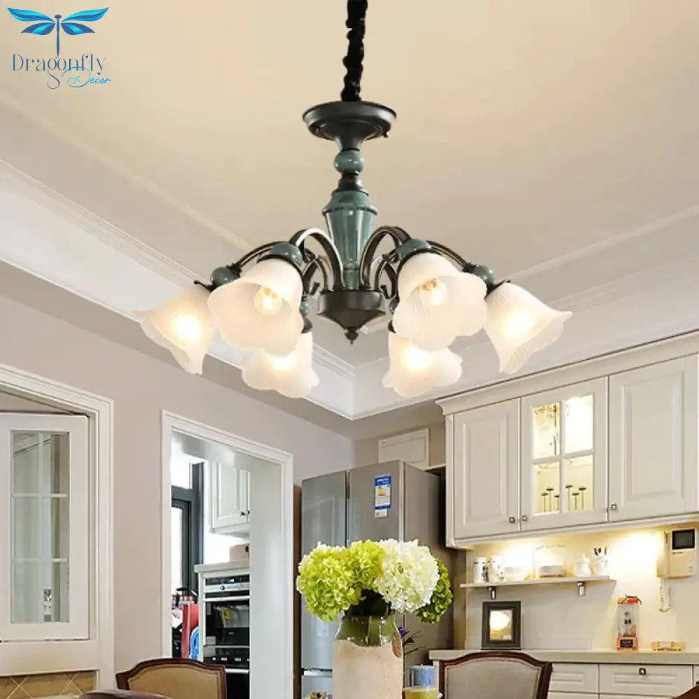 Curved Arm Living Room Pendant Lamp Country Metallic 5/6 - Bulb Black Finish Chandelier Light With