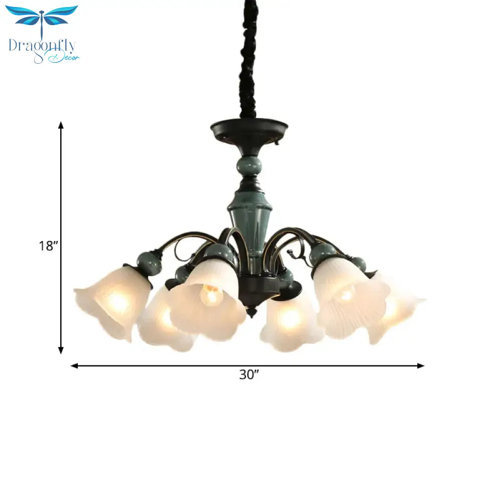 Curved Arm Living Room Pendant Lamp Country Metallic 5/6 - Bulb Black Finish Chandelier Light With