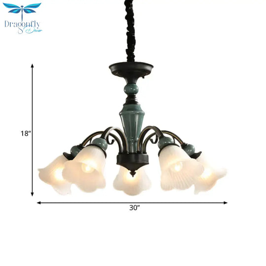 Curved Arm Living Room Pendant Lamp Country Metallic 5/6 - Bulb Black Finish Chandelier Light With