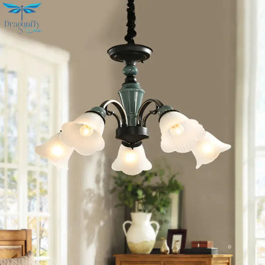Curved Arm Living Room Pendant Lamp Country Metallic 5/6 - Bulb Black Finish Chandelier Light With