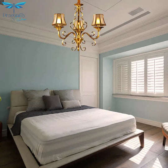 Curved Arm Metal Ceiling Chandelier Colonialism 3/5/6 Heads Living Room Suspension Lamp In Gold