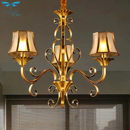 Curved Arm Metal Ceiling Chandelier Colonialism 3/5/6 Heads Living Room Suspension Lamp In Gold