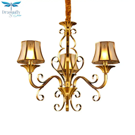 Curved Arm Metal Ceiling Chandelier Colonialism 3/5/6 Heads Living Room Suspension Lamp In Gold