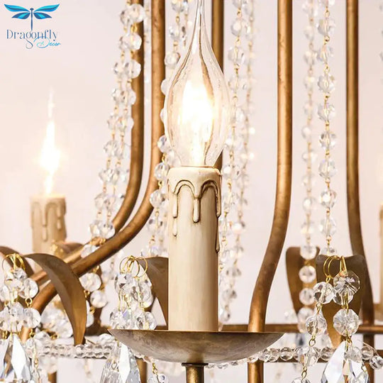 Curved Arm Metal Chandelier Lamp Traditionary 6 Heads Brass Hanging Pendant Light With Clear