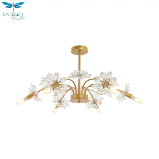 Curved Arm Metal Chandelier Light Traditional 6 Lights Living Room Hanging Lamp With Clear/Cream