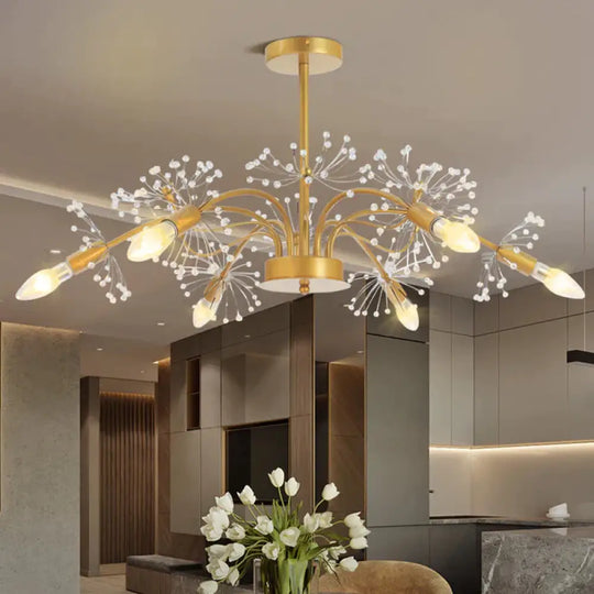 Curved Arm Metal Chandelier Light Traditional 6 Lights Living Room Hanging Lamp With Clear/Cream