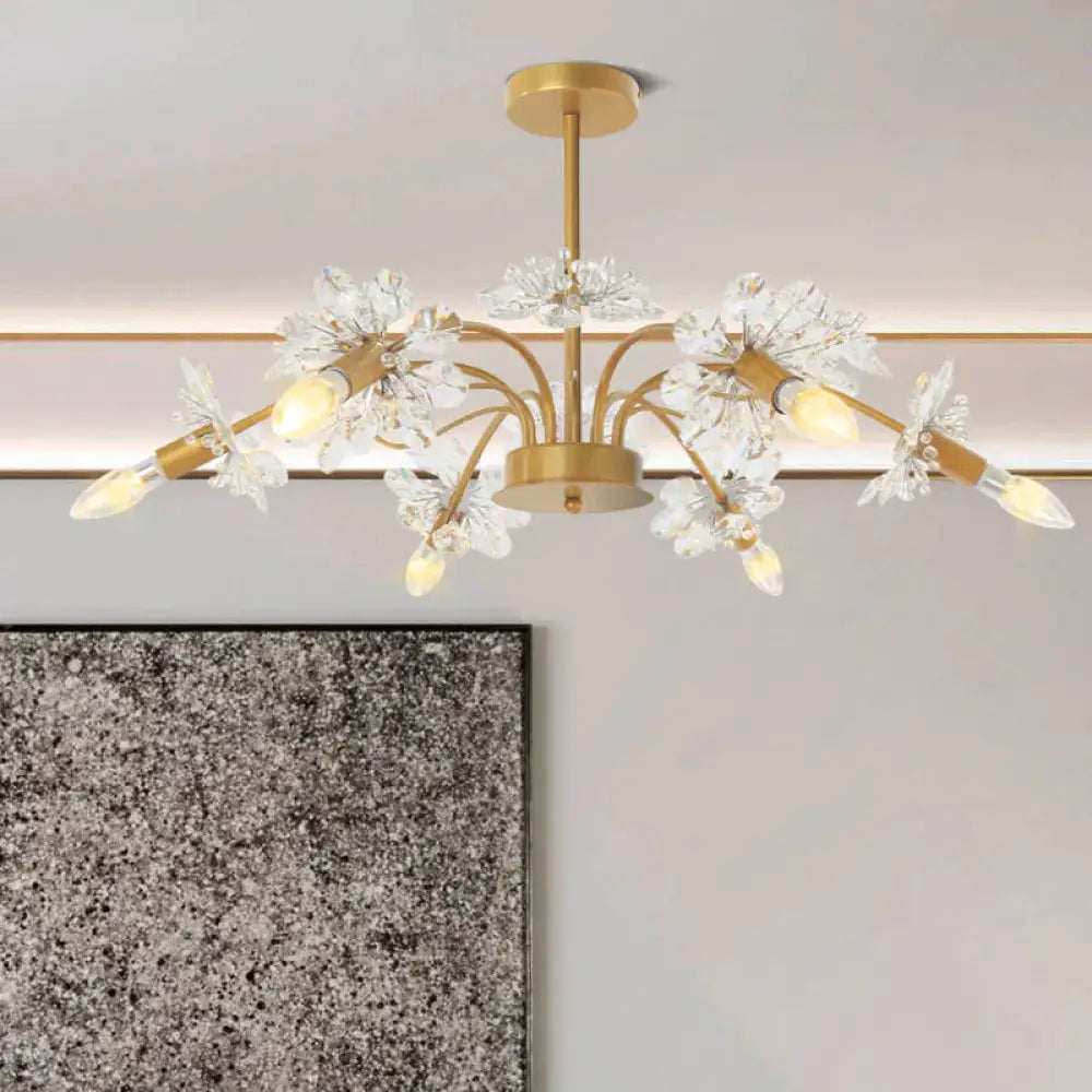 Curved Arm Metal Chandelier Light Traditional 6 Lights Living Room Hanging Lamp With Clear/Cream