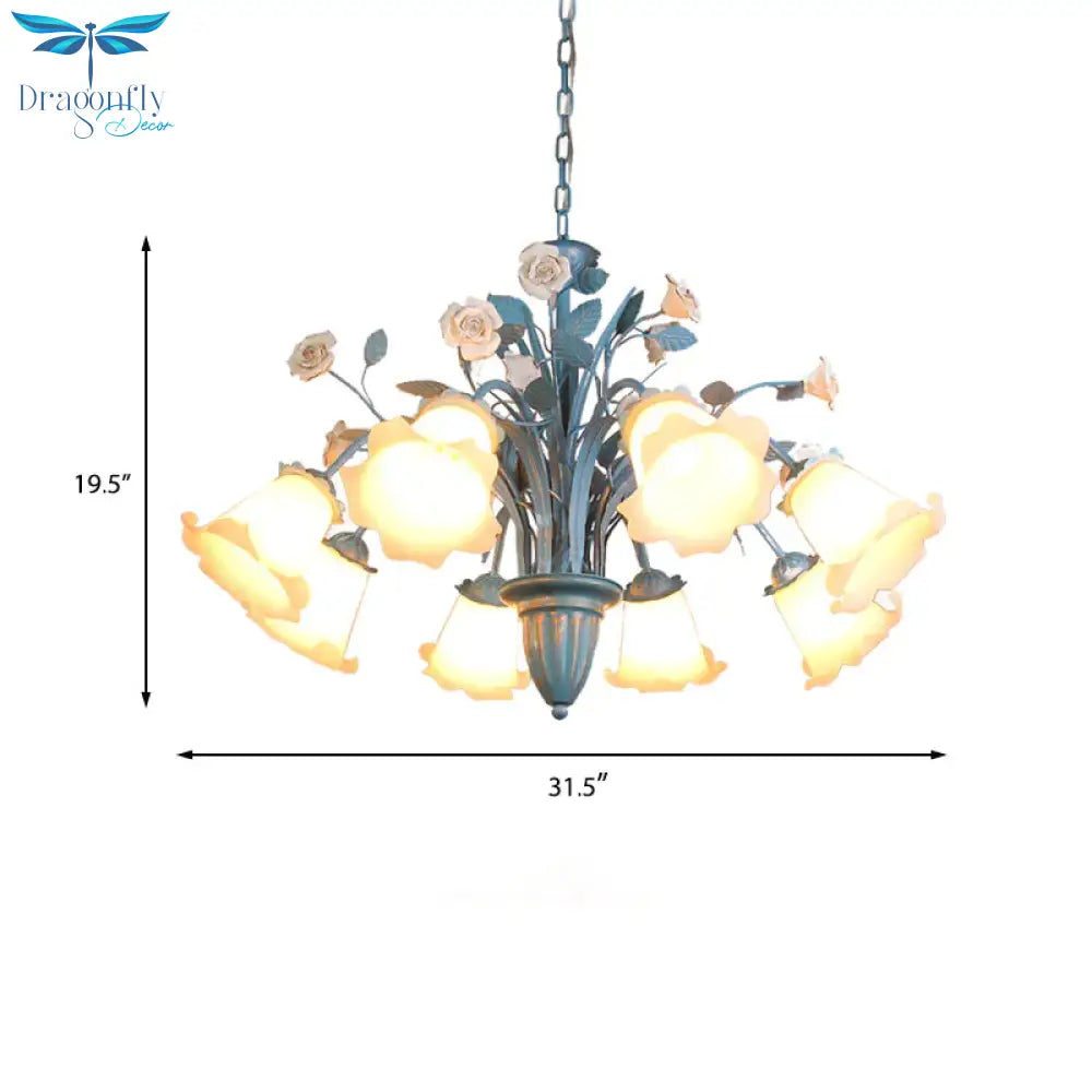 Curving Arm Opal Glass Chandelier Pastoral 3/5/6 Bulbs Living Room Flower Pendant Lighting Fixture