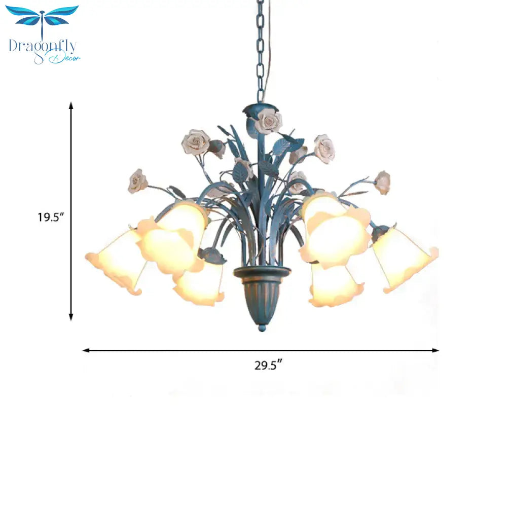 Curving Arm Opal Glass Chandelier Pastoral 3/5/6 Bulbs Living Room Flower Pendant Lighting Fixture