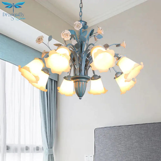 Curving Arm Opal Glass Chandelier Pastoral 3/5/6 Bulbs Living Room Flower Pendant Lighting Fixture