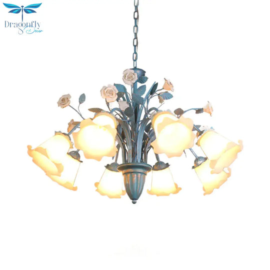 Curving Arm Opal Glass Chandelier Pastoral 3/5/6 Bulbs Living Room Flower Pendant Lighting Fixture