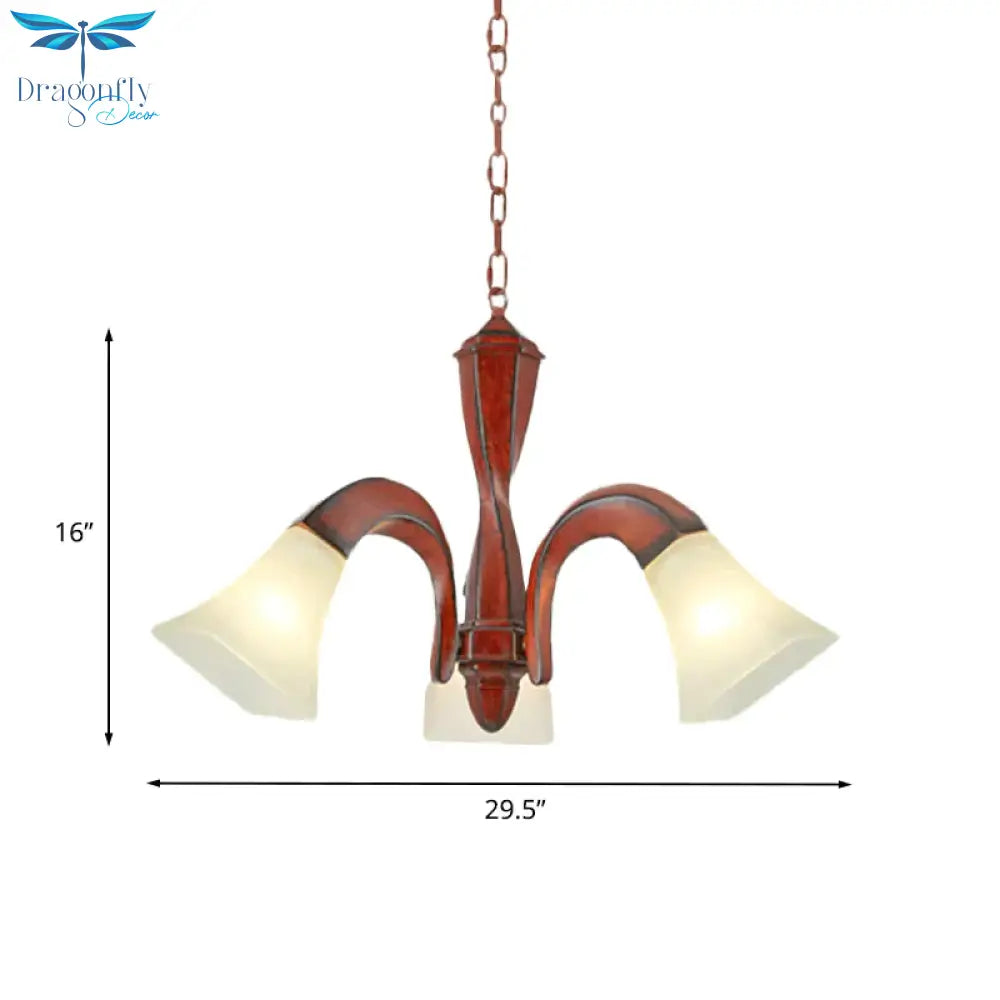 Curving Dining Room Suspension Light Traditional Wood 3 - Light Brown Chandelier With Square Flare