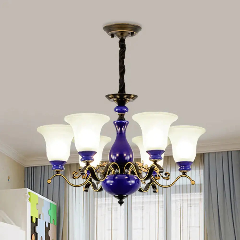 Curving Metal Hanging Chandelier Classic 3/6/8 Lights Living Room Suspension Light In Blue With