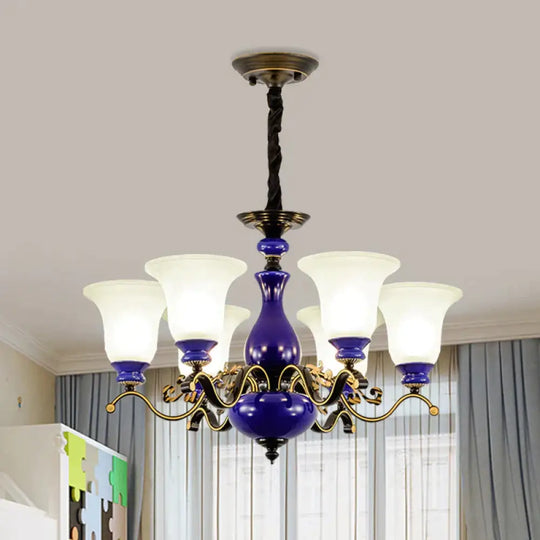 Curving Metal Hanging Chandelier Classic 3/6/8 Lights Living Room Suspension Light In Blue With
