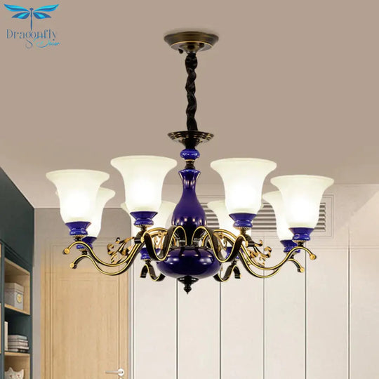 Curving Metal Hanging Chandelier Classic 3/6/8 Lights Living Room Suspension Light In Blue With