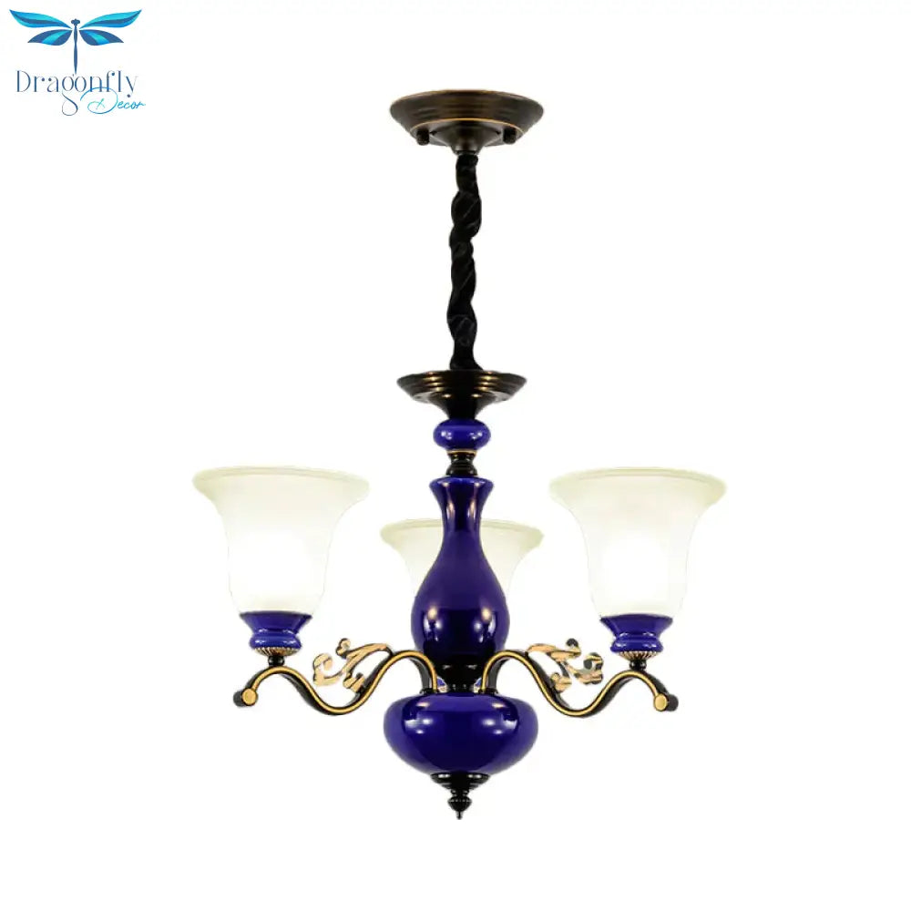 Curving Metal Hanging Chandelier Classic 3/6/8 Lights Living Room Suspension Light In Blue With